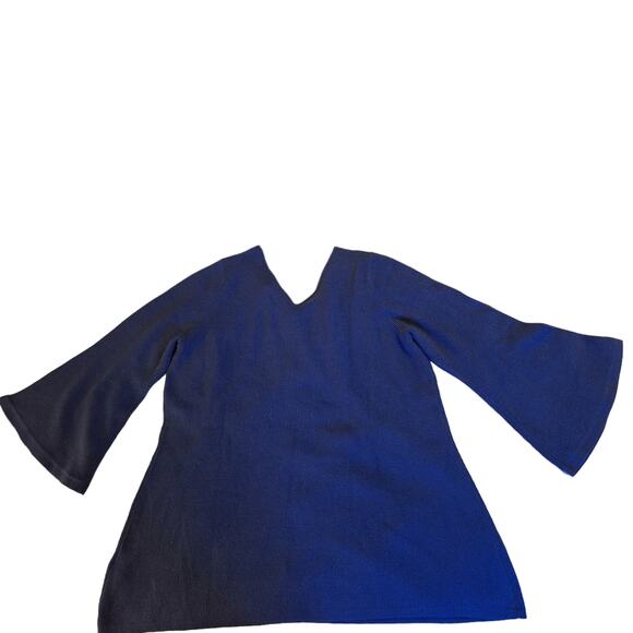 H by Halston Blue  V Neck Pullover Sweater Long Bell Sleeves Sz 1X - Picture 2 of 11